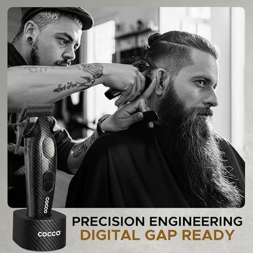 Cocco Hyper Veloce Pro Clipper, Digital Gap Ambassador Graphene Taper Blade Professional Hair Clippers, High-Torque BLDC Motor, All-Metal, Cordless, Charging Station Included (Carbon Fiber) - Image 2