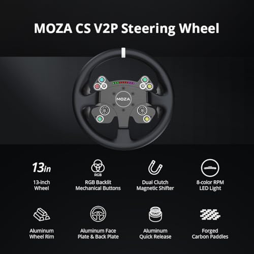 MOZA CS V2 Racing Wheel for PC Gaming Steering Wheel, 13 Inch Aviation Grade Aluminum Alloy Rim, Carbon Fiber paddles, RGB Indicator, Pressable Joysticks and customizable controls - Image 5