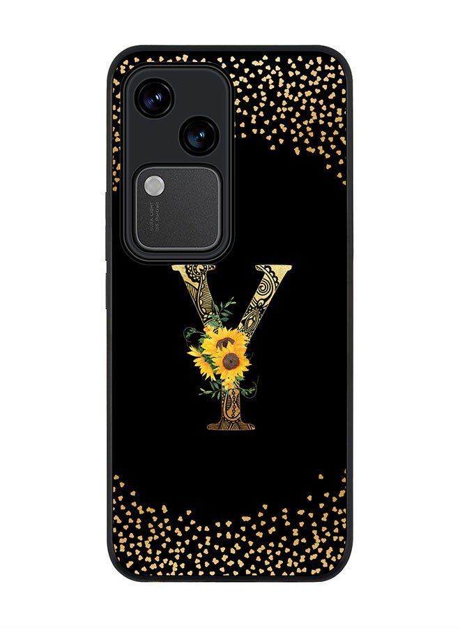 Stylizedd Rugged Black edge case for Vivo V30 5G, Flexible Cover -  Custom Monogram Initial Letter Mandala Floral Pattern Alphabet - Y ( Black ) - Image 1