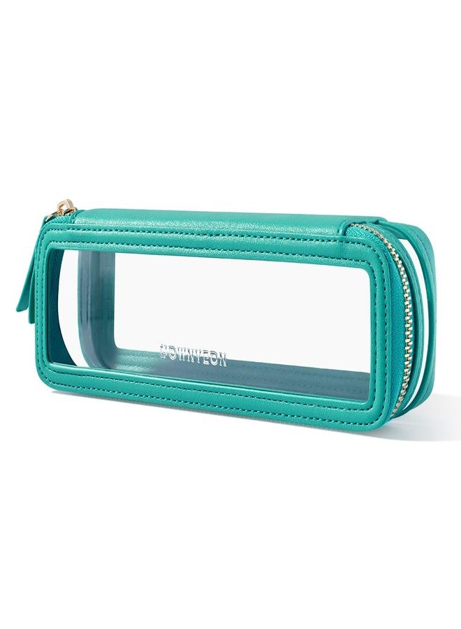 رونيون حقيبة مكياج سفر كبيرة وشفافة من ROWNYEON LS-TM-CHLV-PVC للنساء، حقيبة مستحضرات تجميل شفافة بمقبض، منظم مكياج محمول، منظم أدوات تجميل مقاوم للماء، لون أخضر نعناعي - Image 1