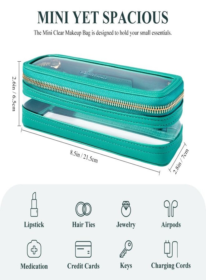 رونيون حقيبة مكياج سفر كبيرة وشفافة من ROWNYEON LS-TM-CHLV-PVC للنساء، حقيبة مستحضرات تجميل شفافة بمقبض، منظم مكياج محمول، منظم أدوات تجميل مقاوم للماء، لون أخضر نعناعي - Image 2
