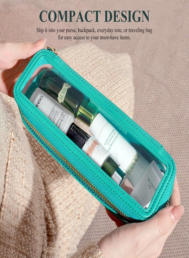 رونيون حقيبة مكياج سفر كبيرة وشفافة من ROWNYEON LS-TM-CHLV-PVC للنساء، حقيبة مستحضرات تجميل شفافة بمقبض، منظم مكياج محمول، منظم أدوات تجميل مقاوم للماء، لون أخضر نعناعي - Image 4