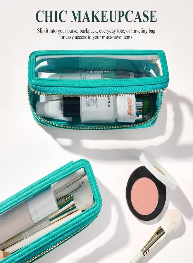 رونيون حقيبة مكياج سفر كبيرة وشفافة من ROWNYEON LS-TM-CHLV-PVC للنساء، حقيبة مستحضرات تجميل شفافة بمقبض، منظم مكياج محمول، منظم أدوات تجميل مقاوم للماء، لون أخضر نعناعي - Image 5