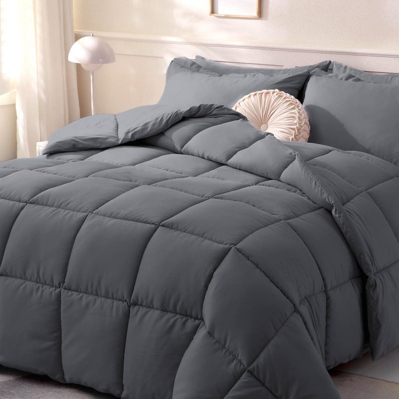 DOWNCOOL Comforters California King Size Duvet InsertDark Grey All Season Duvet Lightweight Quilt Down Alternative Hotel Comforter with Corner Tabs Dark Gray California King 104x96 Inches