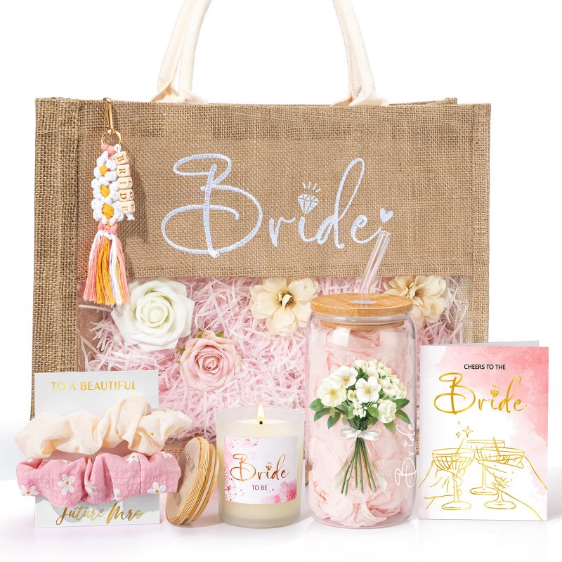 Giftissimo Bridal Shower Gifts, Bride To Be Gifts Box, Bachelorette Engagement Wedding Party Gift, Future Mrs Newly Engaged Ideas for Bride to Be, Bachelor Party Fiance Gift for Women, Bridal Tote Bag Glass Cup - Image 1