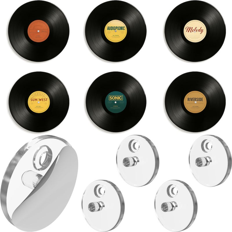 Modern JP Adhesive Vinyl Wall Mount for Discs (4-Pack) â€“ Strong Hold Record Holder Wall, Minimalist Vinyl Record Display, Record-Safe Easy Installation â€“ Clear - Image 1