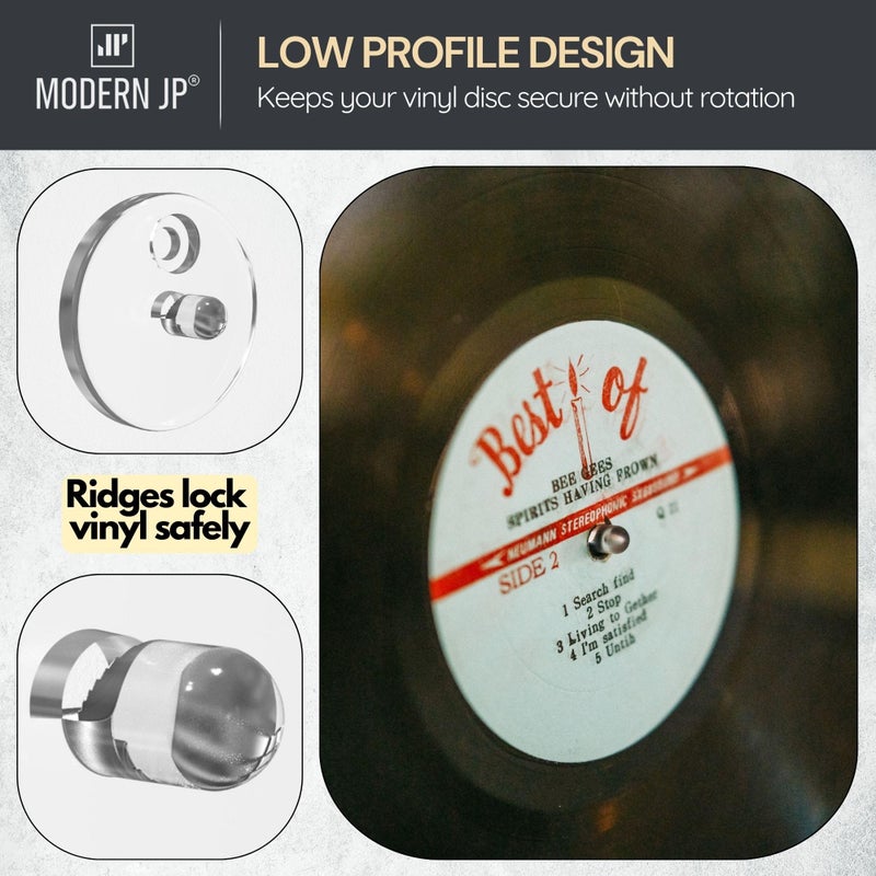 Modern JP Adhesive Vinyl Wall Mount for Discs (4-Pack) â€“ Strong Hold Record Holder Wall, Minimalist Vinyl Record Display, Record-Safe Easy Installation â€“ Clear - Image 5