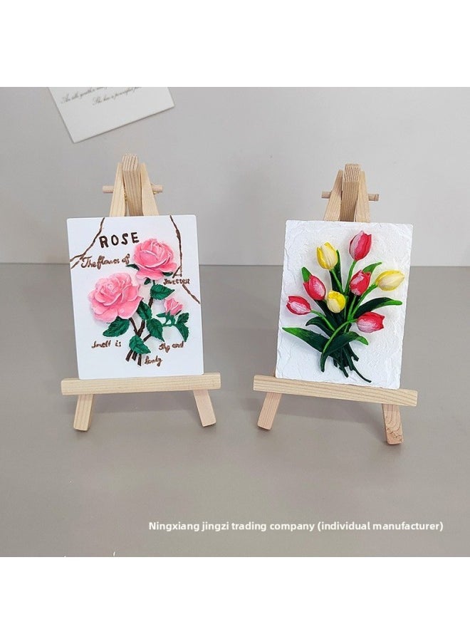 Tulip Plaster Doll Painted White Embryo Graffiti Three-dimensional Relief Painting Diy Creative Manual Group Building Activities-Color:2 Flower Sign Combinations (lily + Square Tulips) + 2 Wooden Frames + 1 Set Of 12 Colors Of Paint
