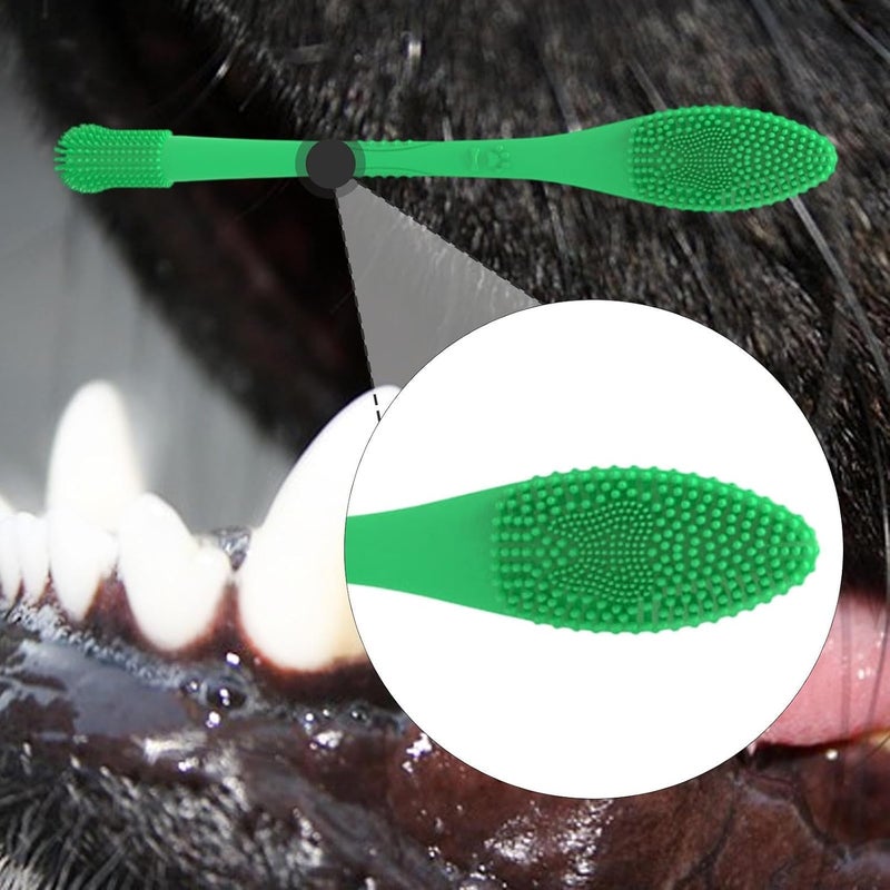 Pet Toothbrush Silicone Double Headed Dog Cat Toothbrush 360 Degree Cleaning Tool Ergonomic Non Slip Grip Suitable for Pet Tooth Care Home Use, Green - Image 1