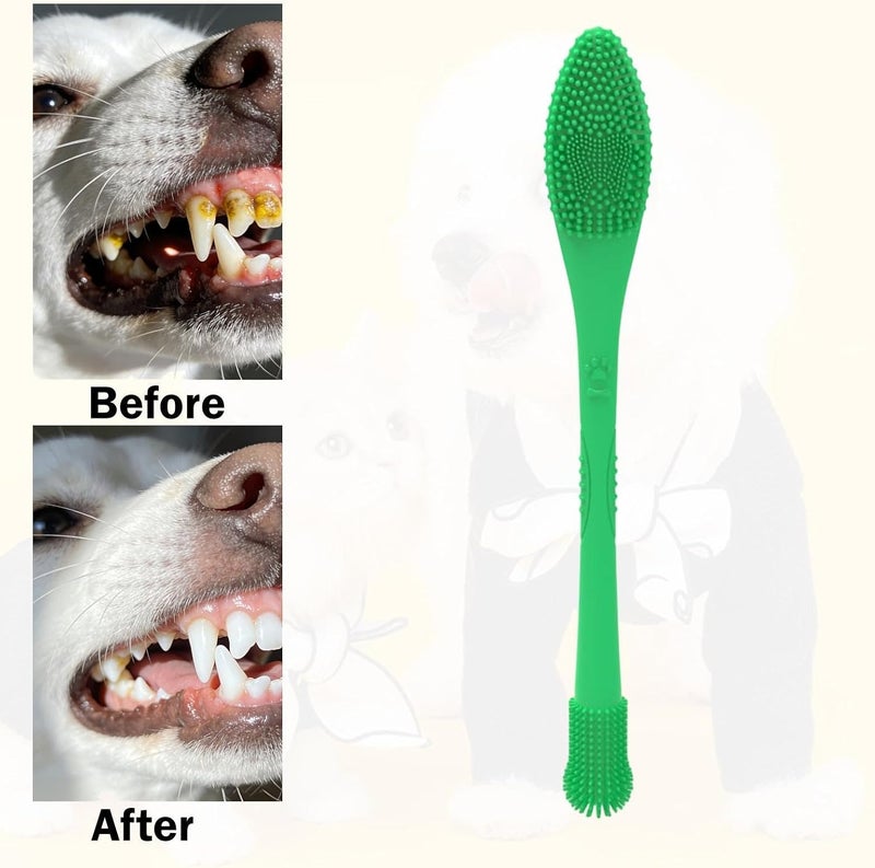 Pet Toothbrush Silicone Double Headed Dog Cat Toothbrush 360 Degree Cleaning Tool Ergonomic Non Slip Grip Suitable for Pet Tooth Care Home Use, Green - Image 2