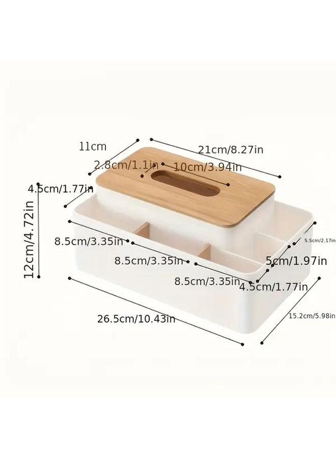 Elegant White Japanese Desk Organizer With Bamboo Lid Multifunctional Tissue Box Remote Control Storage - Image 3