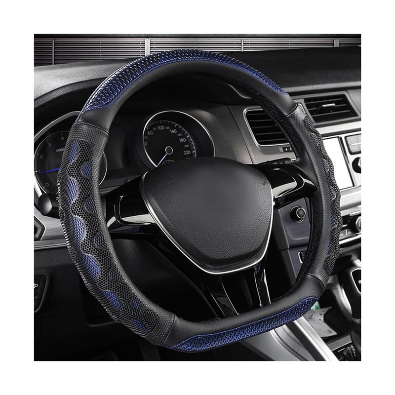 Yourkar Car Steering Wheel Cover 15 Inch Leather DShaped Comfy Grip Steering Wheel Protector AntiSlip Steering Wheel Cover with 3D Honeycomb for Most Vehicles Car Accessories Blue