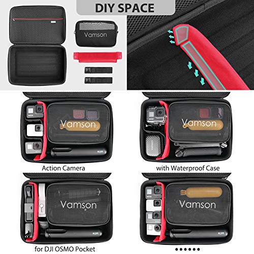 Vamson Large Carrying Case for GoPro Hero 13 12 11 10 9 8 7 6 5/DJI Osmo Action/AKASO/APEMAN/Insta360 One X Camera and Accessories, Hard PU Shell DIY Protective Travel Case Storage Bag Outdoor VP808 - Image 4