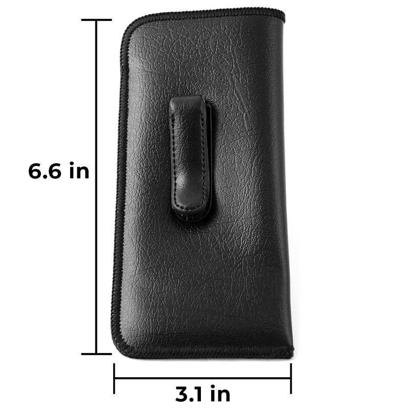 Calabria Soft Slip-In Glasses Case with Pocket Belt Metal Clip Black for Men/Women Synthetic Leather Felt Lining 6.5"x3" - Image 2