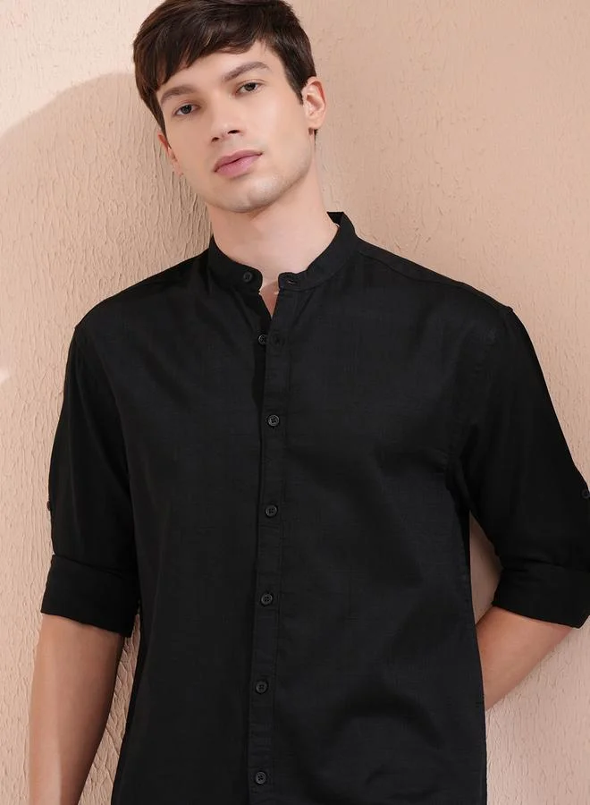 HIGHLANDER Highlander Relaxed Fit Mandarin Collar Shirt