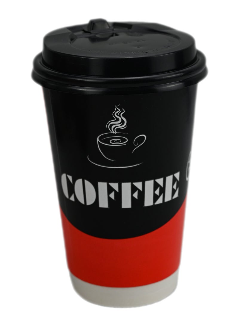 Disposable Coffee Cups with Lids 6 Pcs - Triple Wall Paper Cups/ Disposable Hot & Cold Coffee Cups with Lids, Embossed Paper Cups with Lids Home, Office, Outdoor - Black & Red - Image 3