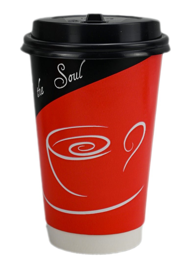 Disposable Coffee Cups with Lids 6 Pcs - Triple Wall Paper Cups/ Disposable Hot & Cold Coffee Cups with Lids, Embossed Paper Cups with Lids Home, Office, Outdoor - Black & Red - Image 2