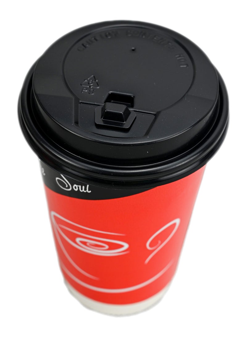 Disposable Coffee Cups with Lids 6 Pcs - Triple Wall Paper Cups/ Disposable Hot & Cold Coffee Cups with Lids, Embossed Paper Cups with Lids Home, Office, Outdoor - Black & Red - Image 4