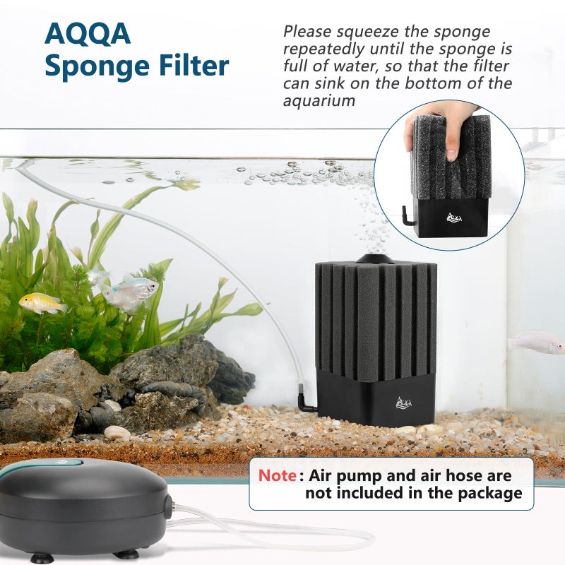 AQQA Aquarium Filter Fish Tank Sponge Filter Whisper Submersible Filters for Aquarium Foam Filter for Freshwater & Saltwater(Medium for 20-110 Gallon) - Image 2