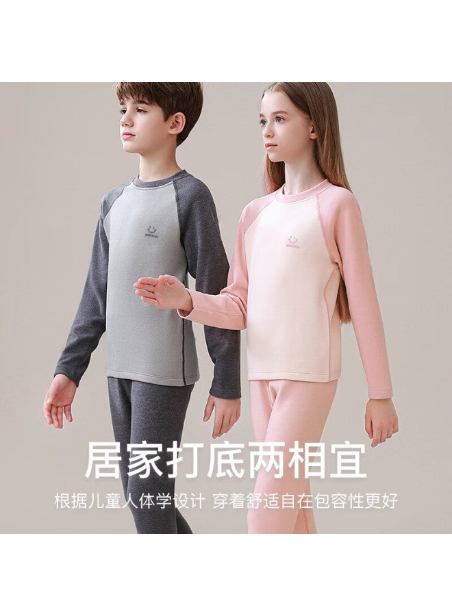 Dingguagua Children's Autumn Thermal Underwear Set Boys Girls Round Neck Seamless Class A Mid-large Kids Base Layer Shirt And Pants