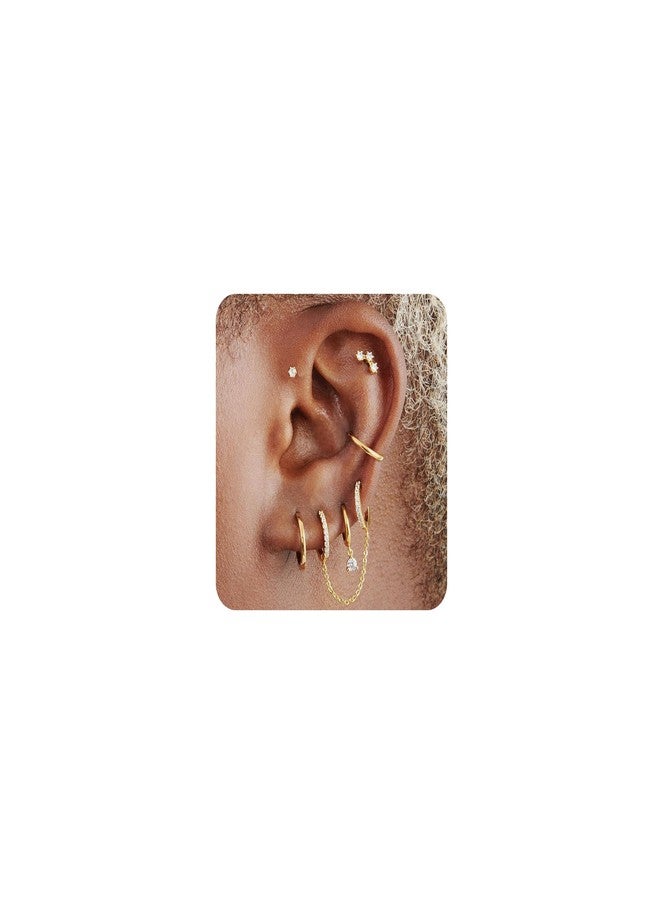 YEEZII 14K Gold Plated Hoop Earrings Jewelry Set Stud Cartilage Earring Multi Piercing Hypoallergenic Stackable Small Huggable Hoop Earrings for Women, 0, Brass, No Gemstone - Image 1