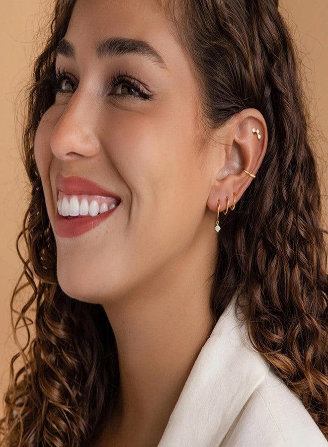 YEEZII 14K Gold Plated Hoop Earrings Jewelry Set Stud Cartilage Earring Multi Piercing Hypoallergenic Stackable Small Huggable Hoop Earrings for Women, 0, Brass, No Gemstone - Image 5