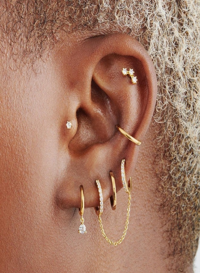 YEEZII 14K Gold Plated Hoop Earrings Jewelry Set Stud Cartilage Earring Multi Piercing Hypoallergenic Stackable Small Huggable Hoop Earrings for Women, 0, Brass, No Gemstone - Image 2