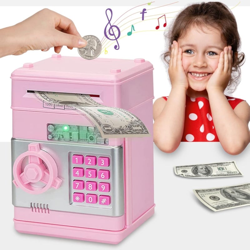 حصالة نقود للأطفال الأولاد والبنات، ماكينة نقود مع كلمة مرور، حصالة نقود لطيفة، علبة نقود إلكترونية، صندوق توفير نقود ورقي، هدايا عيد الميلاد لأعمار 3 و4 و5 و6 و7 و8 و9 سنوات
