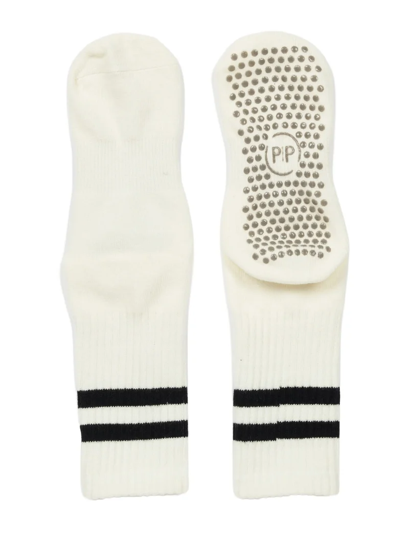 Prickly Pear White Stripe Crew Non-Slip Barre/Yoga/Pilates Socks, Womens, One Size Fits Most