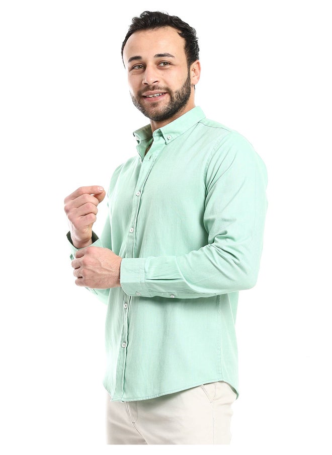 Andora - Solid Cotton Full Sleeves Casual Shirt_Mint - Image 1