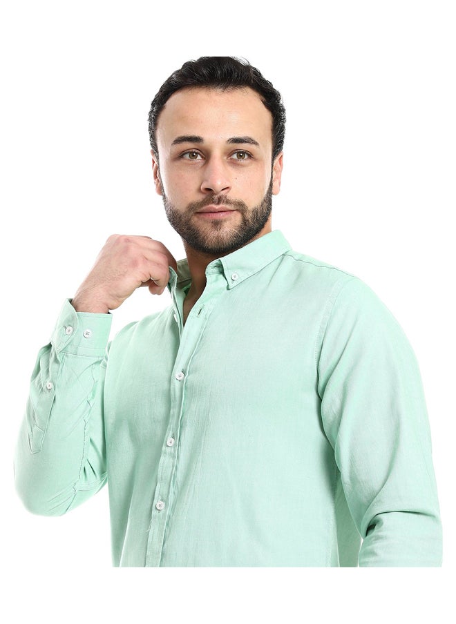 Andora - Solid Cotton Full Sleeves Casual Shirt_Mint - Image 1