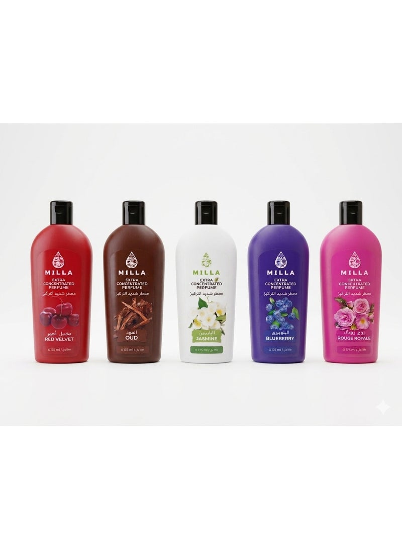 Milla Extra Concentrated Perfume - Luxurious Arabesque Fragrance Collection, Pack of 5 Available in Oud, Jasmine, Blueberry, Red Velvet & Rouge Royale 175ml each. - Image 3