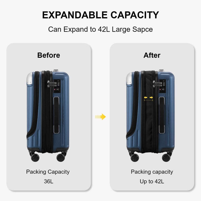 LEVEL8 Grace Carry on Luggage Airline Approved, 20 Inch Expandable Hard Sided Luggages with Spinner Wheels, Harshell Small Rolling Suitcase for Women Men with Tsa Lock, Blue - Image 4