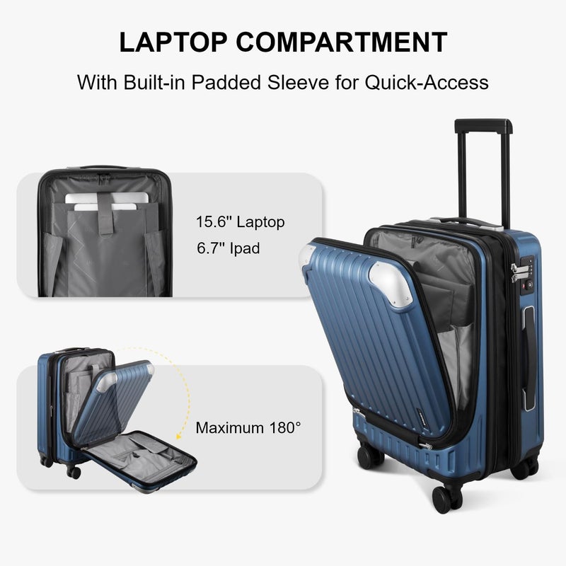 LEVEL8 Grace Carry on Luggage Airline Approved, 20 Inch Expandable Hard Sided Luggages with Spinner Wheels, Harshell Small Rolling Suitcase for Women Men with Tsa Lock, Blue - Image 3