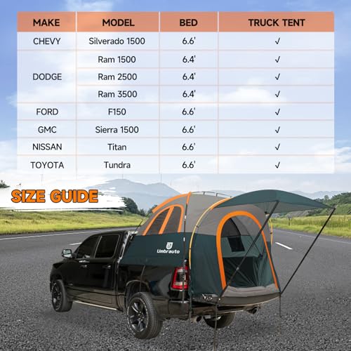 Umbrauto Truck Bed Tent with Awning 6467FT PU3000mm Waterproof Tailgate Pickup Truck Tents Easy Setup for 2 Person Fits Full Size Short Bed Chevy Dodge Ford GMC Green - Image 5