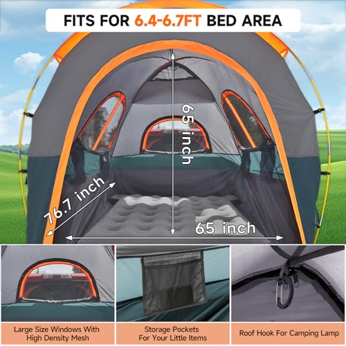 Umbrauto Truck Bed Tent with Awning 6467FT PU3000mm Waterproof Tailgate Pickup Truck Tents Easy Setup for 2 Person Fits Full Size Short Bed Chevy Dodge Ford GMC Green - Image 3