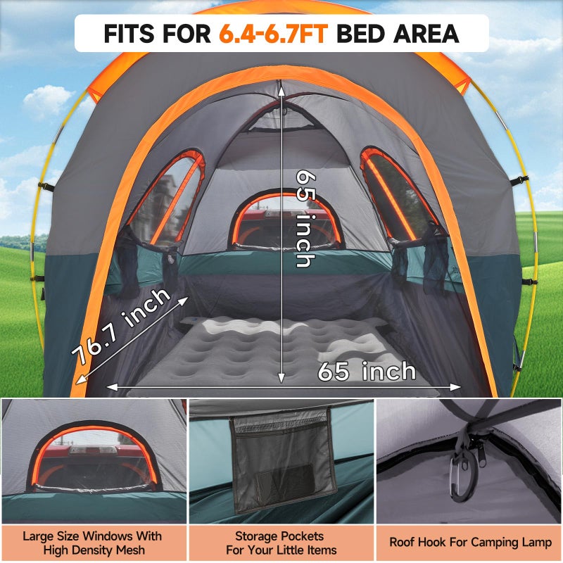 Umbrauto Truck Bed Tent with Awning 6467FT PU3000mm Waterproof Tailgate Pickup Truck Tents Easy Setup for 2 Person Fits Full Size Short Bed Chevy Dodge Ford GMC Green - Image 4