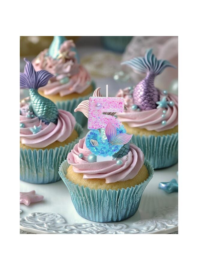 يُسلِّم شموع عيد ميلاد بطابع حورية البحر، لوازم حفلات أعياد الميلاد اللامعة بأرقام الفتيات، ديكورات حفلات الذكرى السنوية (بطابع حورية البحر، رقم 5) - Image 2