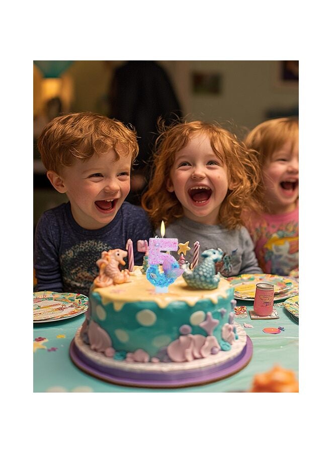 يُسلِّم شموع عيد ميلاد بطابع حورية البحر، لوازم حفلات أعياد الميلاد اللامعة بأرقام الفتيات، ديكورات حفلات الذكرى السنوية (بطابع حورية البحر، رقم 5) - Image 5