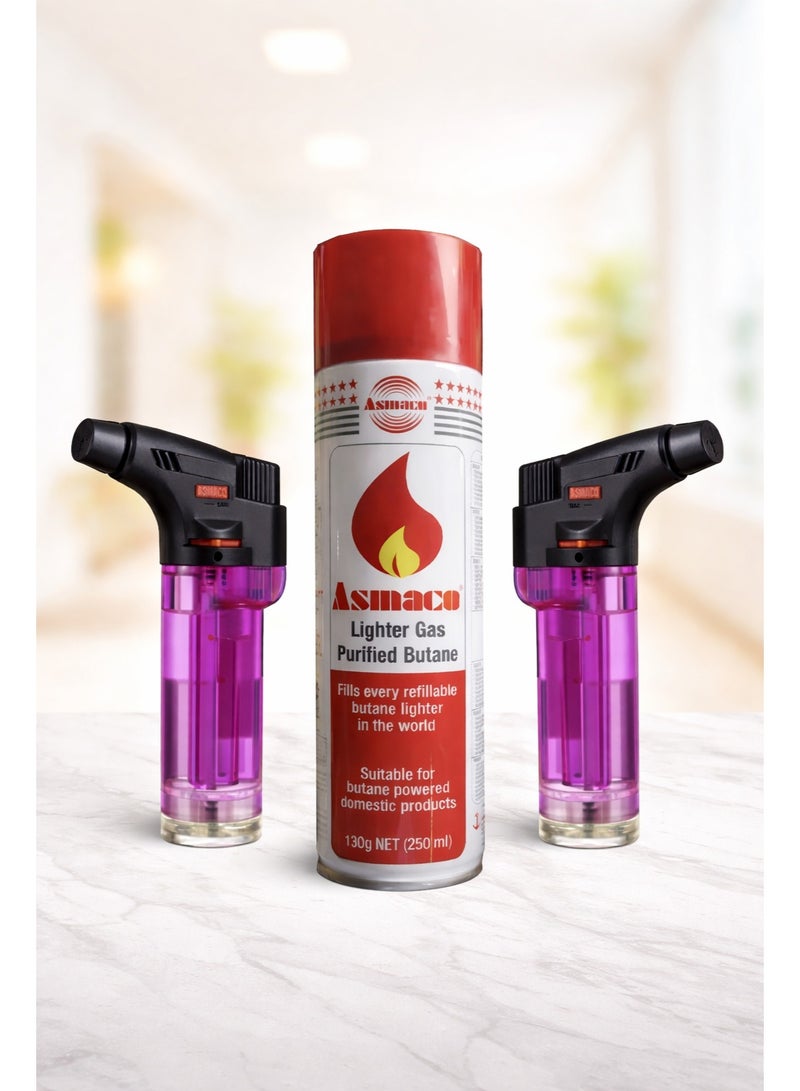 اسماكو طقم ولاعتين شعلة + غاز بيوتان | شعلة شواء ومطبخ | ولاعة قابلة لإعادة التعبئة - Image 2