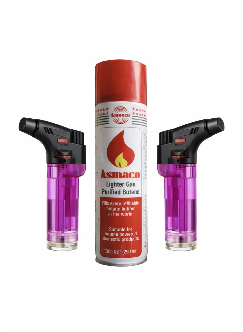 اسماكو طقم ولاعتين شعلة + غاز بيوتان | شعلة شواء ومطبخ | ولاعة قابلة لإعادة التعبئة - Image 3