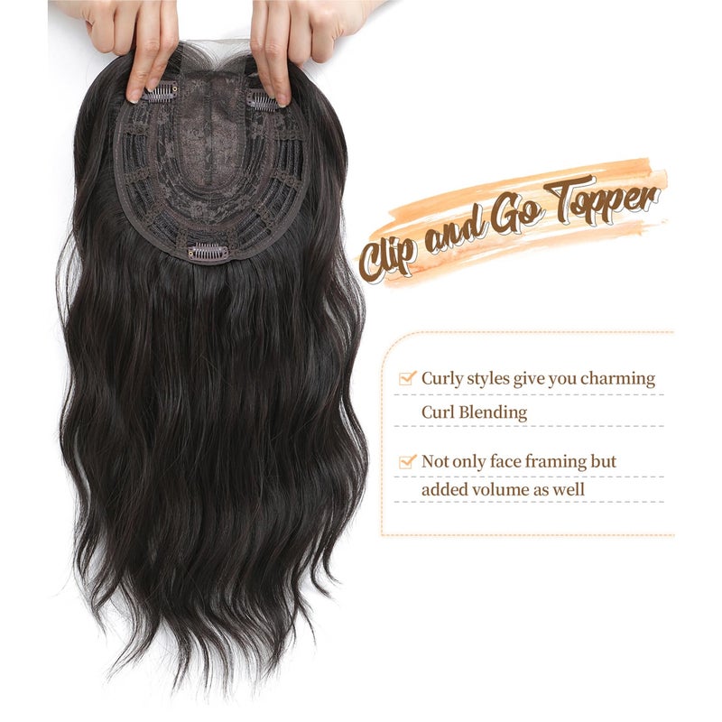 PANEWAY Hair Topper 16Inch Hair Toppers For Women Wavy Curly Dark Brown Clip In Synthetic Wiglets Pieces For Women - Image 3