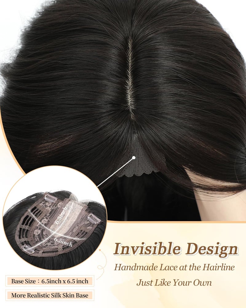 PANEWAY Hair Topper 16Inch Hair Toppers For Women Wavy Curly Dark Brown Clip In Synthetic Wiglets Pieces For Women - Image 4