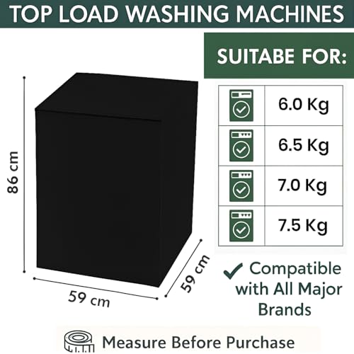 DALUCI Top Load Fully Automatic Washing Machine Cover for 6 kg, 6.5 kg, 7kg & 7.5 kg | Waterproof & Dustproof Polyester Fabric with Zipper | Protective Cover for Washing Machine (Black, 59X59X86 CM) - Image 2