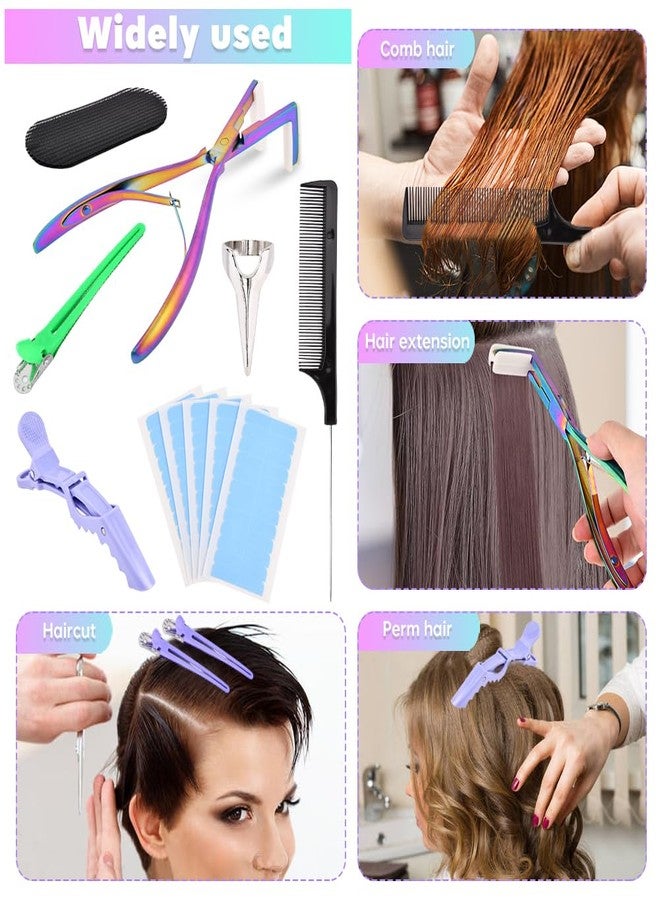 Trasylph Tape in Hair Extension Tools Kit,with Hair Extensions Sealing Clamp Plier,5 Sheets Hair Extension Tape,2 Black Hair Gripper Sticker,9 Clips,3 Hair Parting Ring,for Women Hair - Image 3