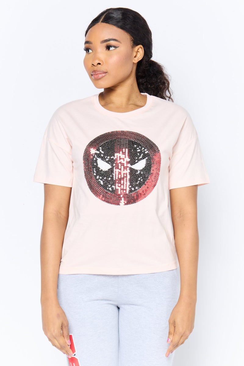 MARVEL Women 2 Pcs Sequin Embellished T-Shirt And Pants Pajama Set, Multicolor - Image 4