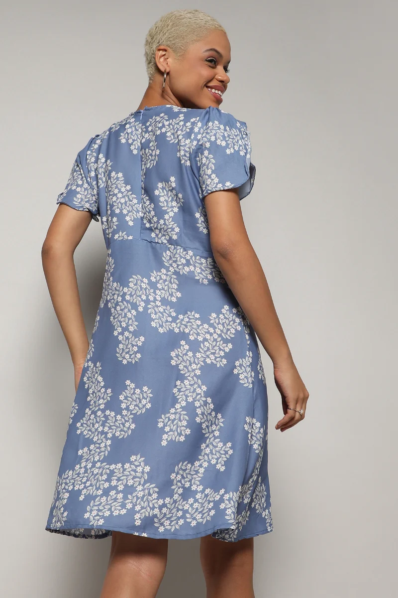 كامبوس سوترا Women's Powder Blue Flora A-Line Dress