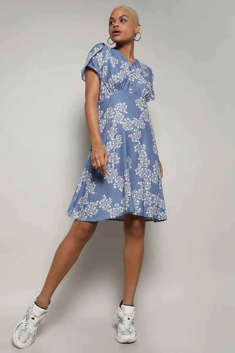 كامبوس سوترا Women's Powder Blue Flora A-Line Dress