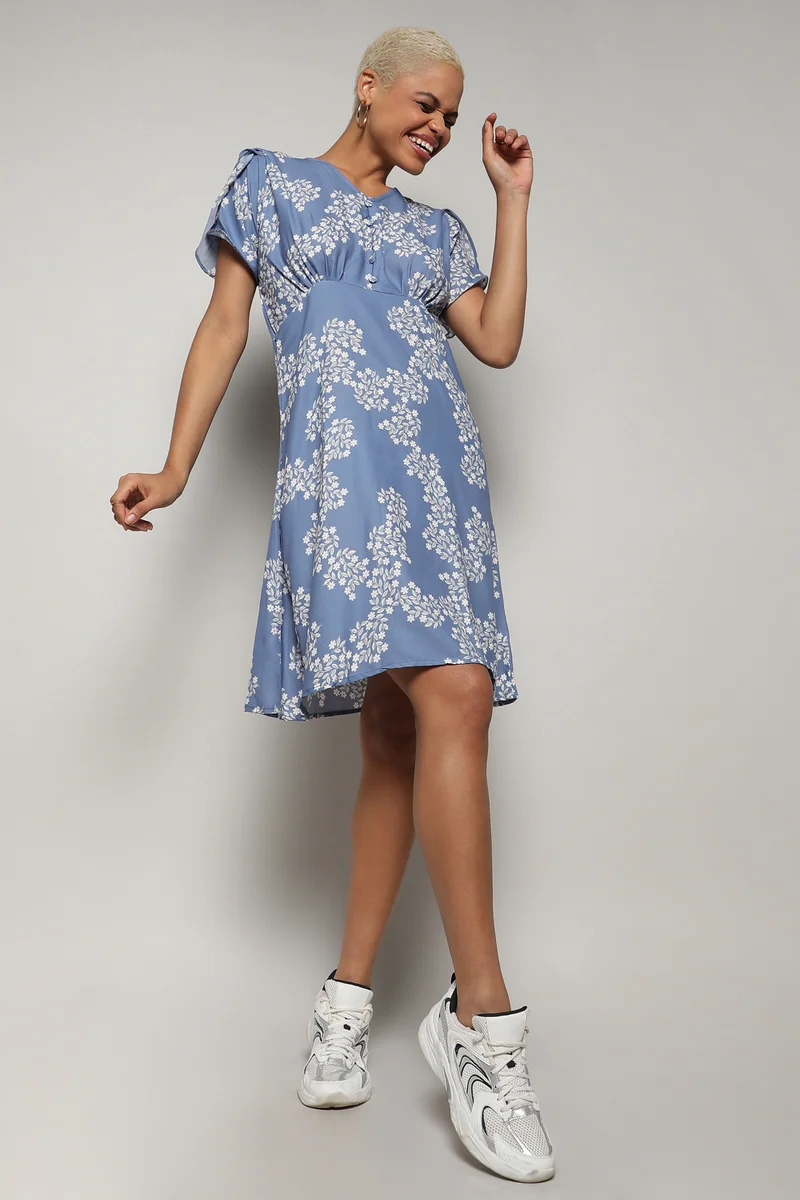 كامبوس سوترا Women's Powder Blue Flora A-Line Dress