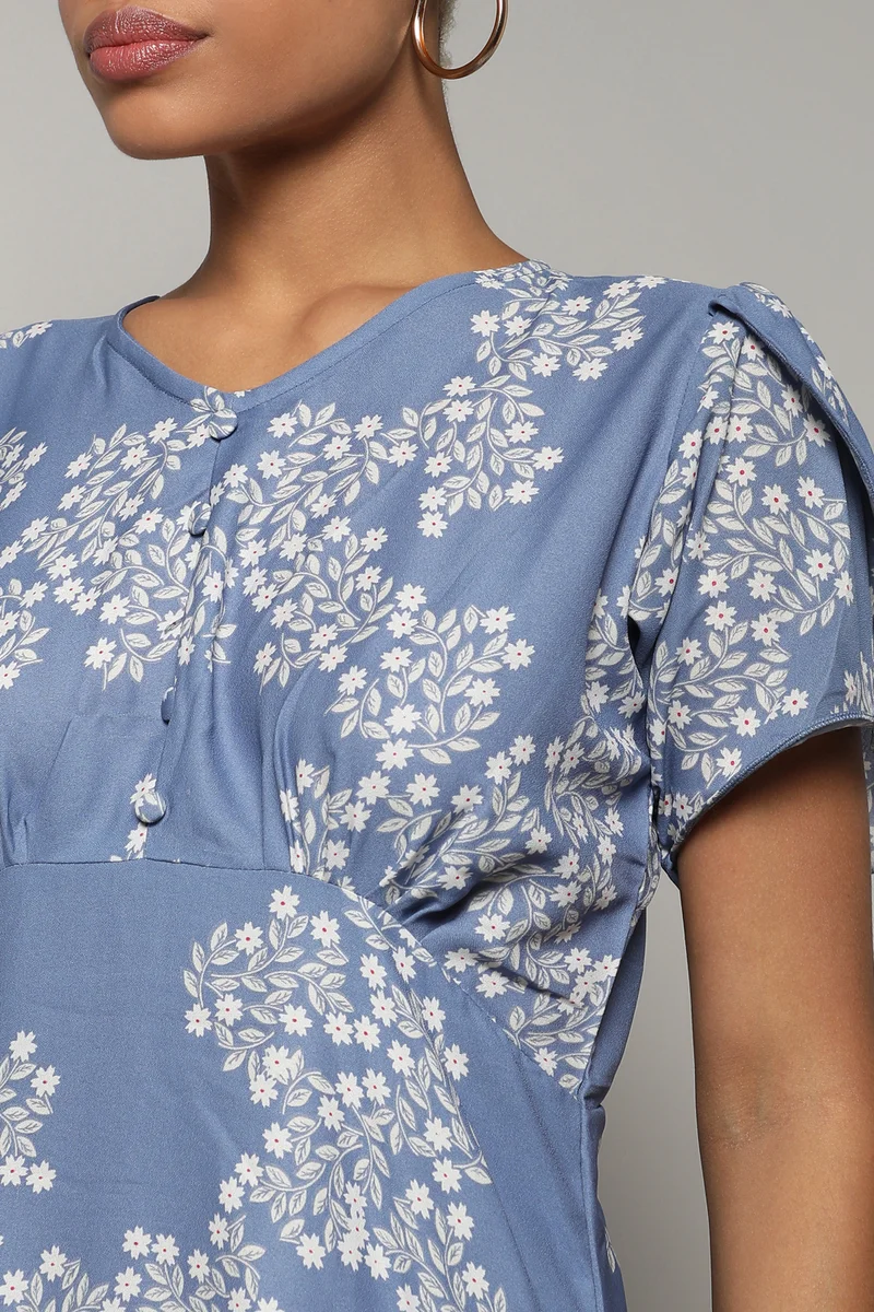 كامبوس سوترا Women's Powder Blue Flora A-Line Dress